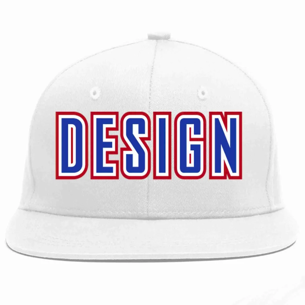 Custom White Royal-White Flat Eaves Sport Baseball Cap Design for Men/Women/Youth