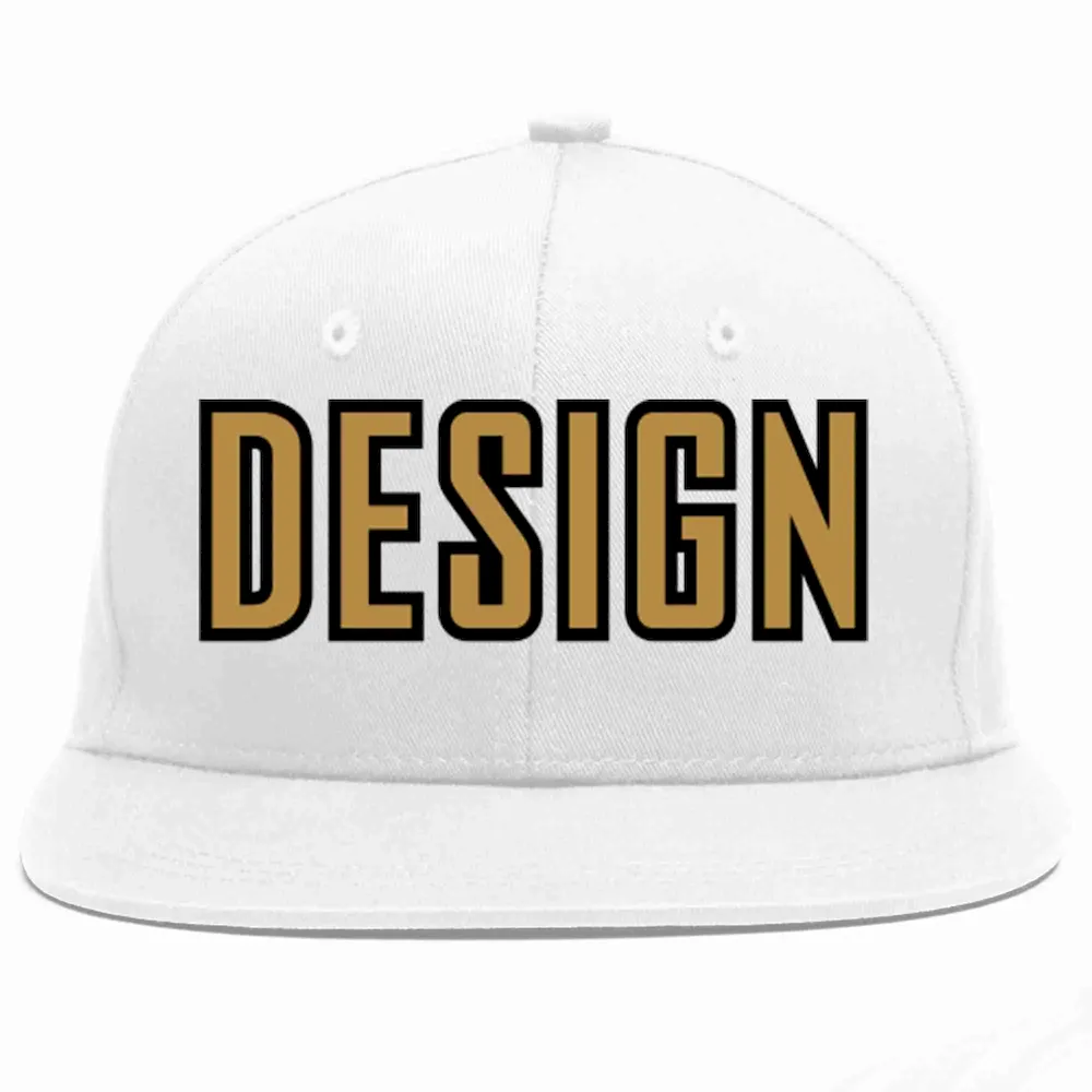 Custom White Old Gold-Black Flat Eaves Sport Baseball Cap Design for Men/Women/Youth
