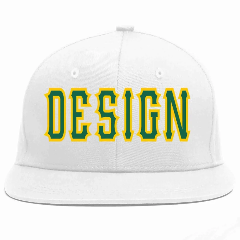 Custom White Red-Old Gold Flat Eaves Sport Baseball Cap Design for Men/Women/Youth