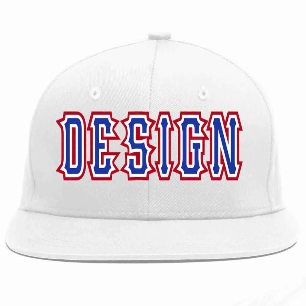 Custom White Royal-White Flat Eaves Sport Baseball Cap Design for Men/Women/Youth