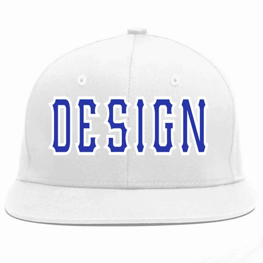 Custom White Royal-White Flat Eaves Sport Baseball Cap Design for Men/Women/Youth