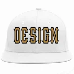 Custom White Old Gold-Black Flat Eaves Sport Baseball Cap Design for Men/Women/Youth