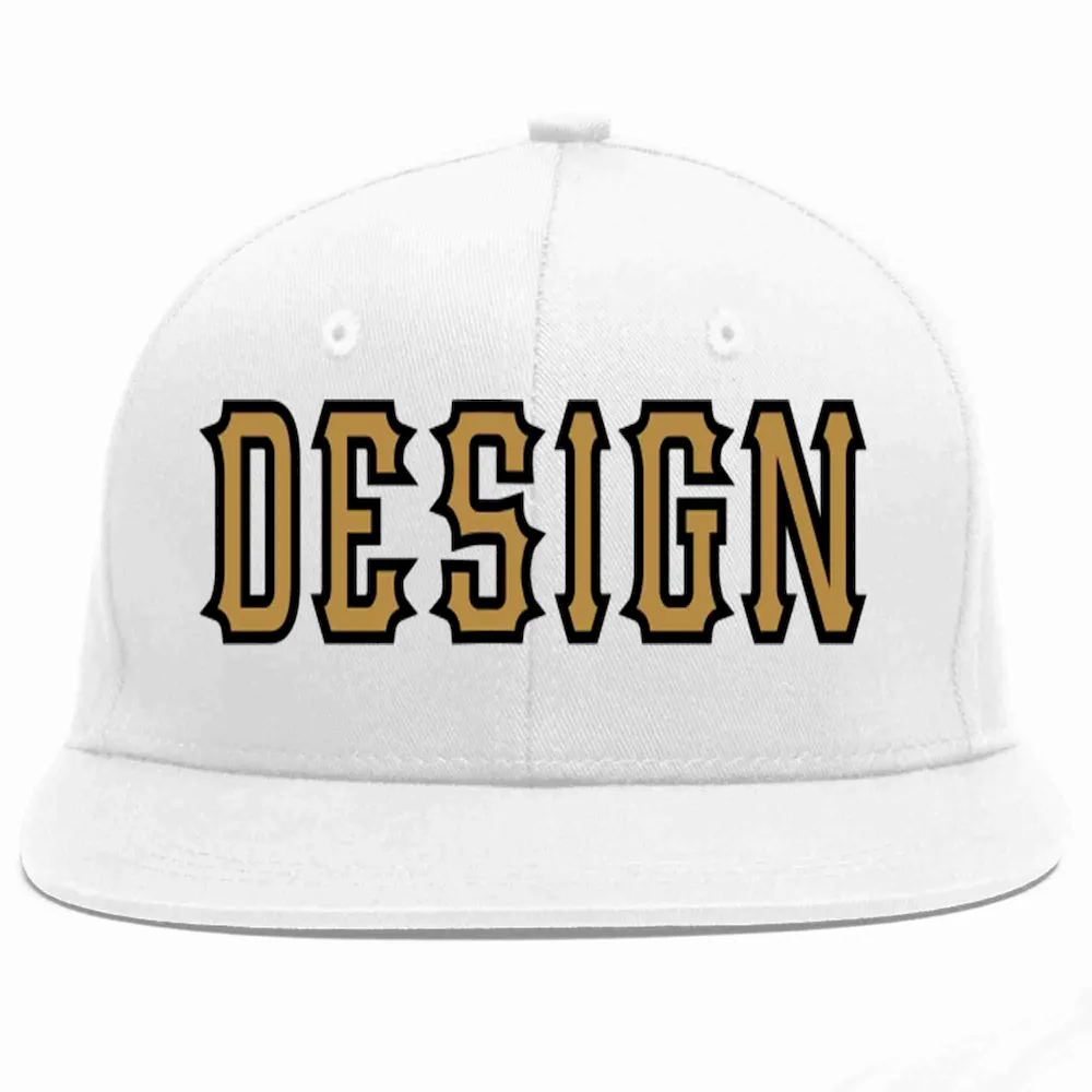 Custom White Old Gold-Black Flat Eaves Sport Baseball Cap Design for Men/Women/Youth