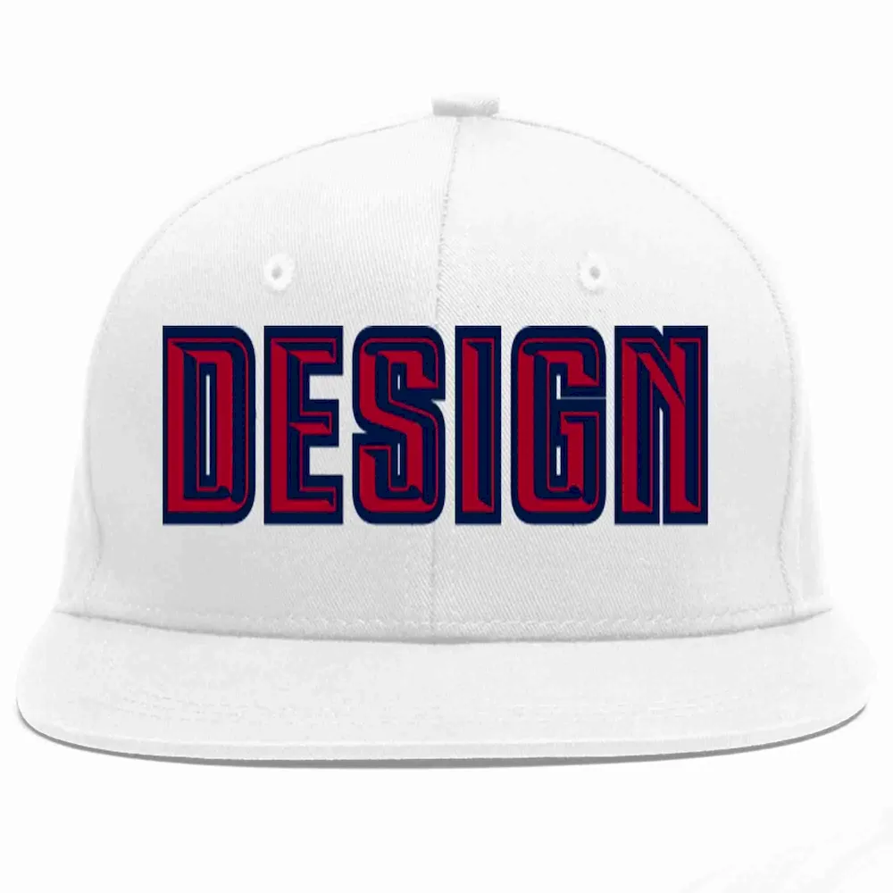 Custom White Red-Navy Flat Eaves Sport Baseball Cap Design for Men/Women/Youth
