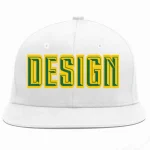 Custom White Kelly Green-Gold Flat Eaves Sport Baseball Cap Design for Men/Women/Youth