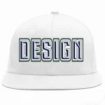 Custom White Navy-White Flat Eaves Sport Baseball Cap Design for Men/Women/Youth