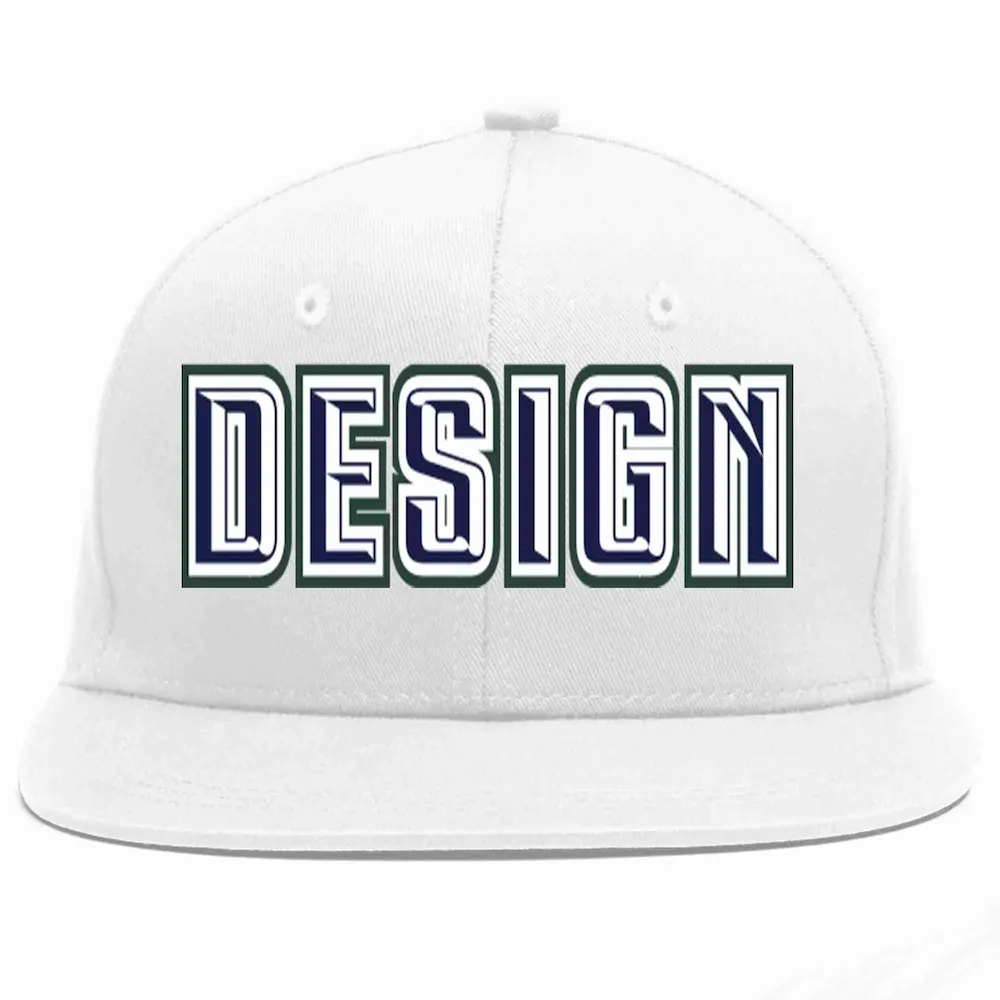 Custom White Navy-White Flat Eaves Sport Baseball Cap Design for Men/Women/Youth
