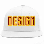 Custom White Crimson-Gold Flat Eaves Sport Baseball Cap Design for Men/Women/Youth