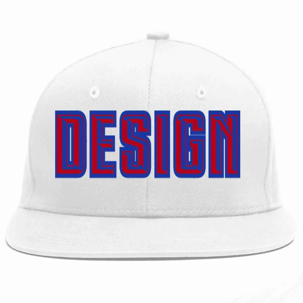 Custom White Red-Royal Flat Eaves Sport Baseball Cap Design for Men/Women/Youth