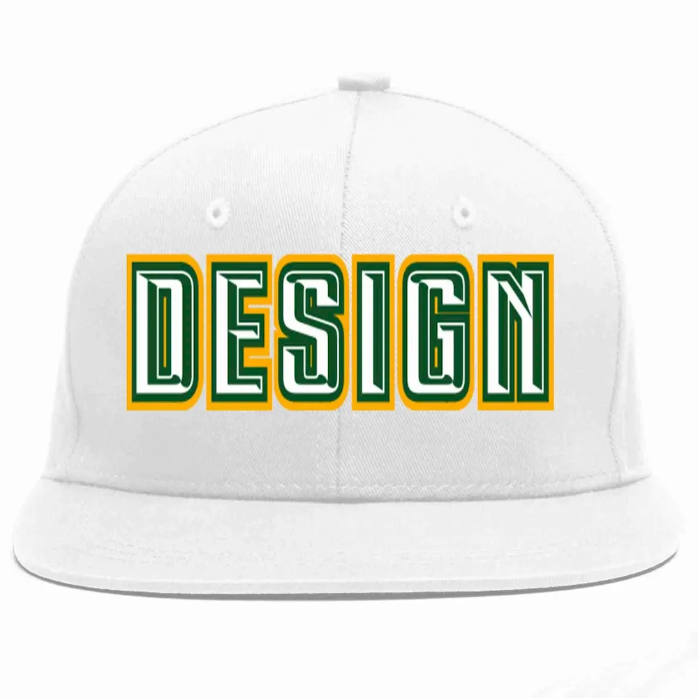 Custom White White-Kelly Green Flat Eaves Sport Baseball Cap Design for Men/Women/Youth