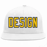Custom White Gold-Navy Flat Eaves Sport Baseball Cap Design for Men/Women/Youth