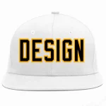 Custom White Black-Yellow Flat Eaves Sport Baseball Cap Design for Men/Women/Youth