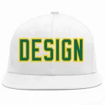 Custom White Kelly Green-Gold Flat Eaves Sport Baseball Cap Design for Men/Women/Youth