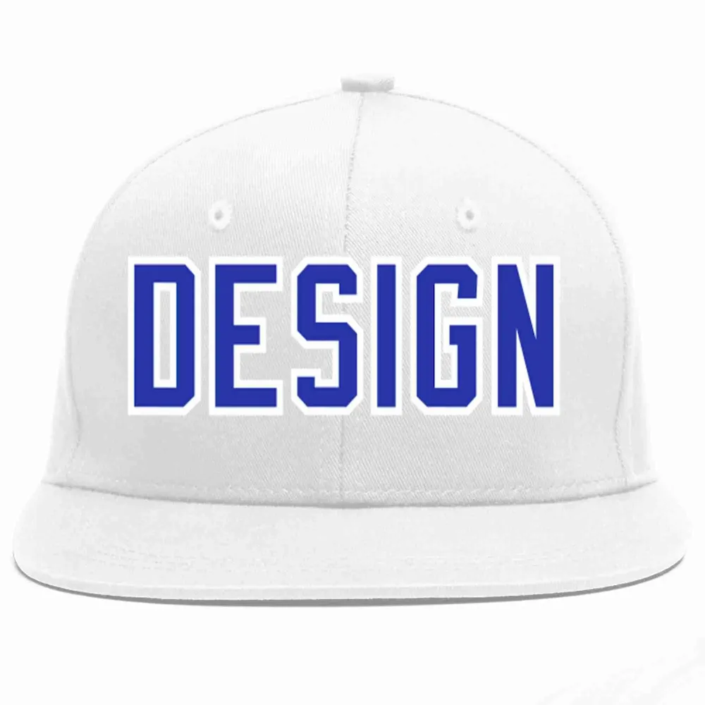 Custom White Navy-White Flat Eaves Sport Baseball Cap Design for Men/Women/Youth