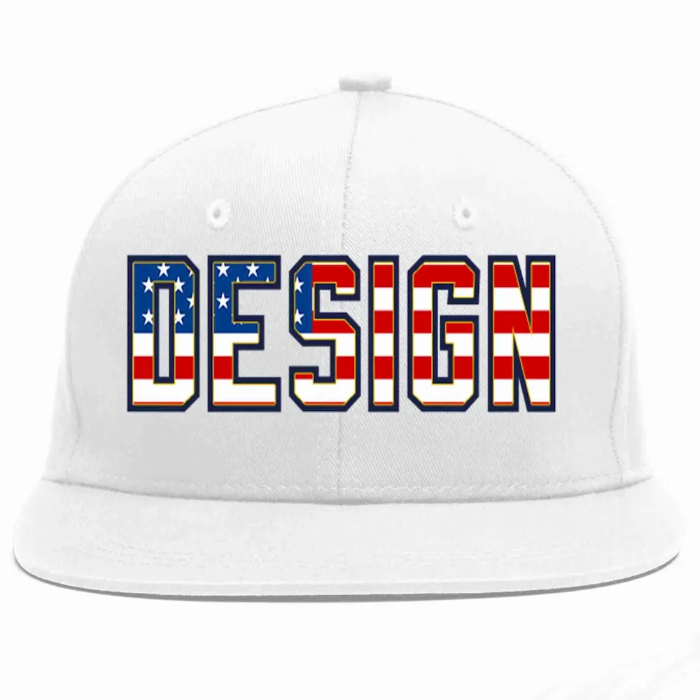 Custom White Vintage USA Flag-Gold Flat Eaves Sport Baseball Cap Design for Men/Women/Youth