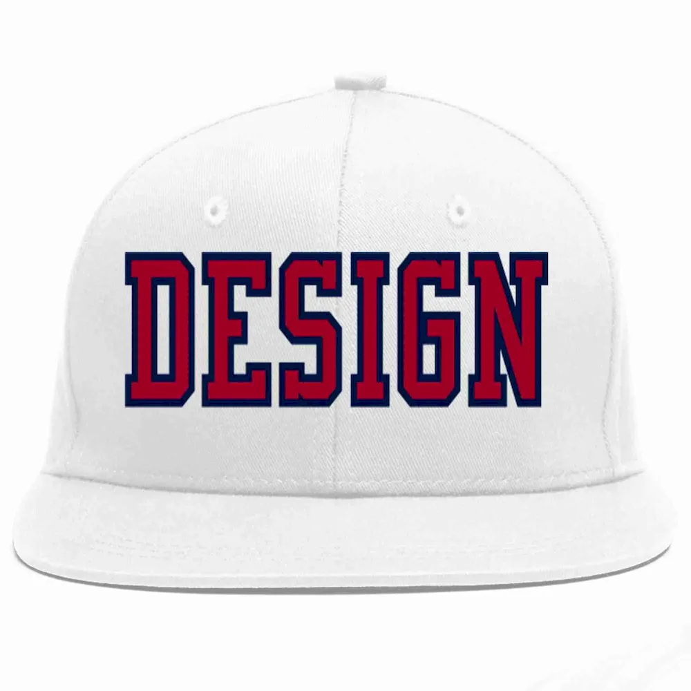 Custom White Red-Navy Flat Eaves Sport Baseball Cap Design for Men/Women/Youth