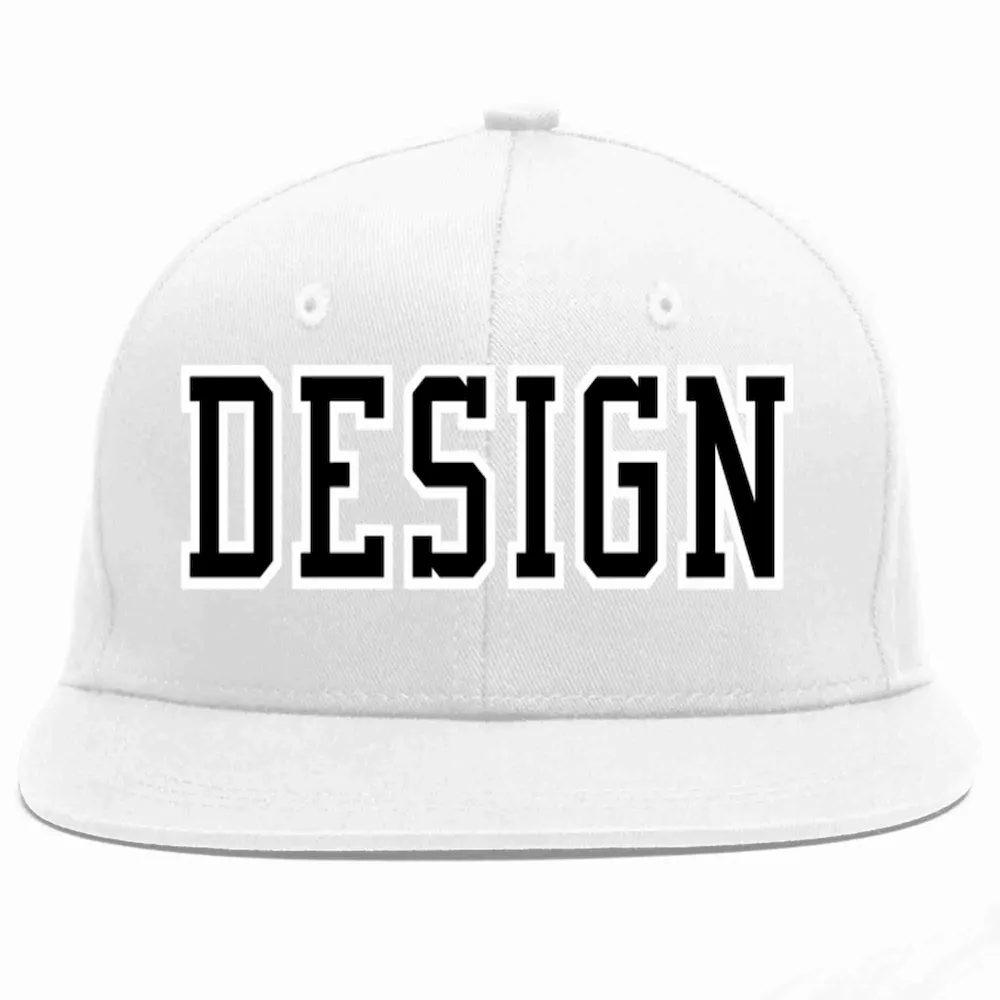 Custom White Black-Yellow Flat Eaves Sport Baseball Cap Design for Men/Women/Youth