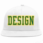 Custom White Kelly Green-Gold Flat Eaves Sport Baseball Cap Design for Men/Women/Youth