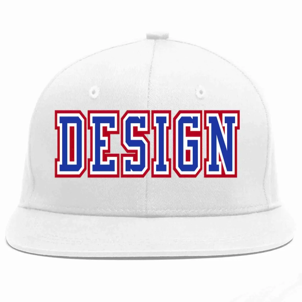 Custom White Royal-White Flat Eaves Sport Baseball Cap Design for Men/Women/Youth