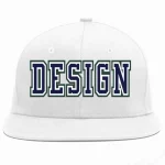 Custom White Navy-White Flat Eaves Sport Baseball Cap Design for Men/Women/Youth