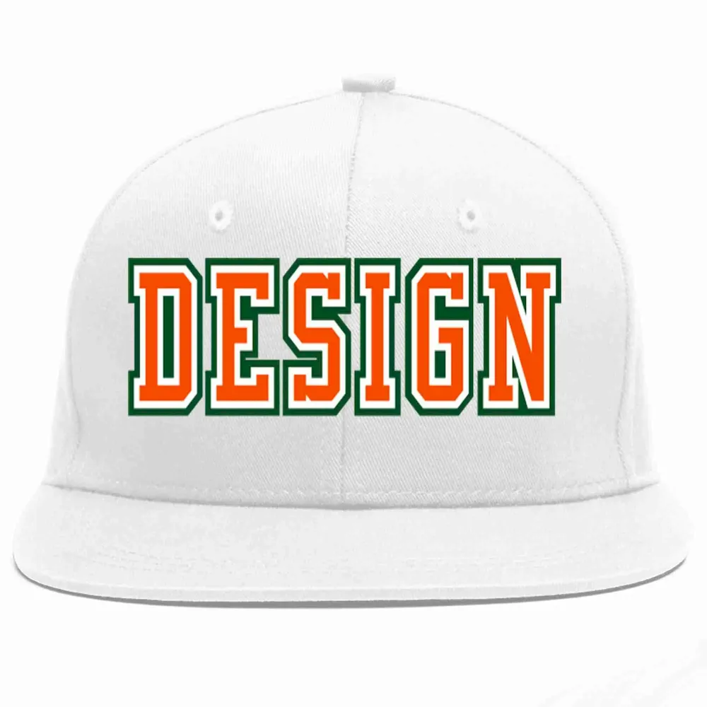 Custom White Orange-White Flat Eaves Sport Baseball Cap Design for Men/Women/Youth