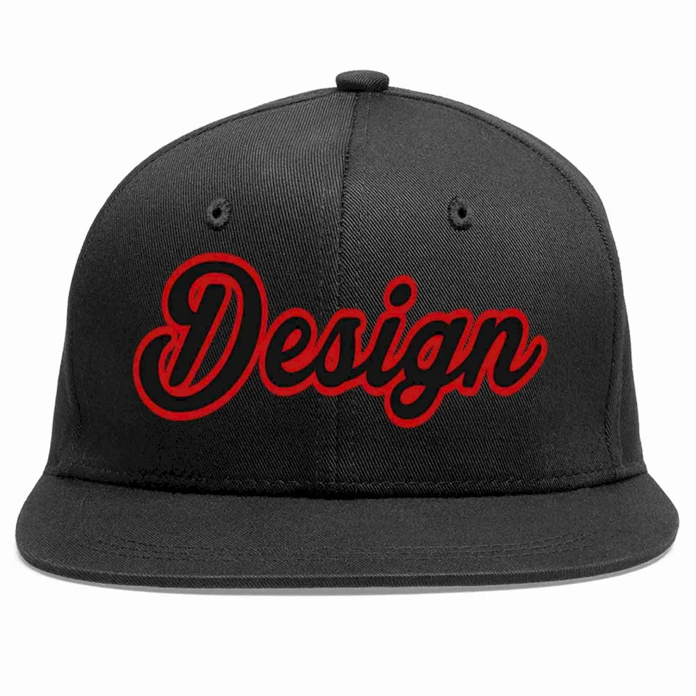 Custom Black Black-Red Flat Eaves Sport Baseball Cap Design for Men/Women/Youth