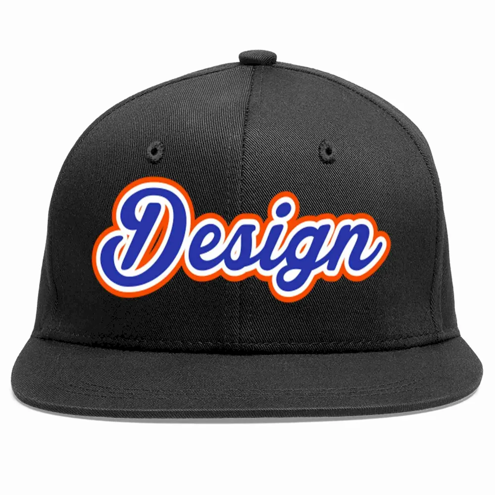 Custom Black Royal-White Flat Eaves Sport Baseball Cap Design for Men/Women/Youth