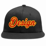 Custom Black Red-Yellow Flat Eaves Sport Baseball Cap Design for Men/Women/Youth
