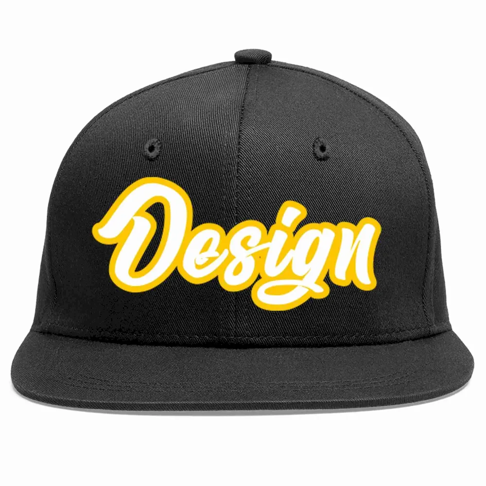 Custom Black White-Black Flat Eaves Sport Baseball Cap Design for Men/Women/Youth