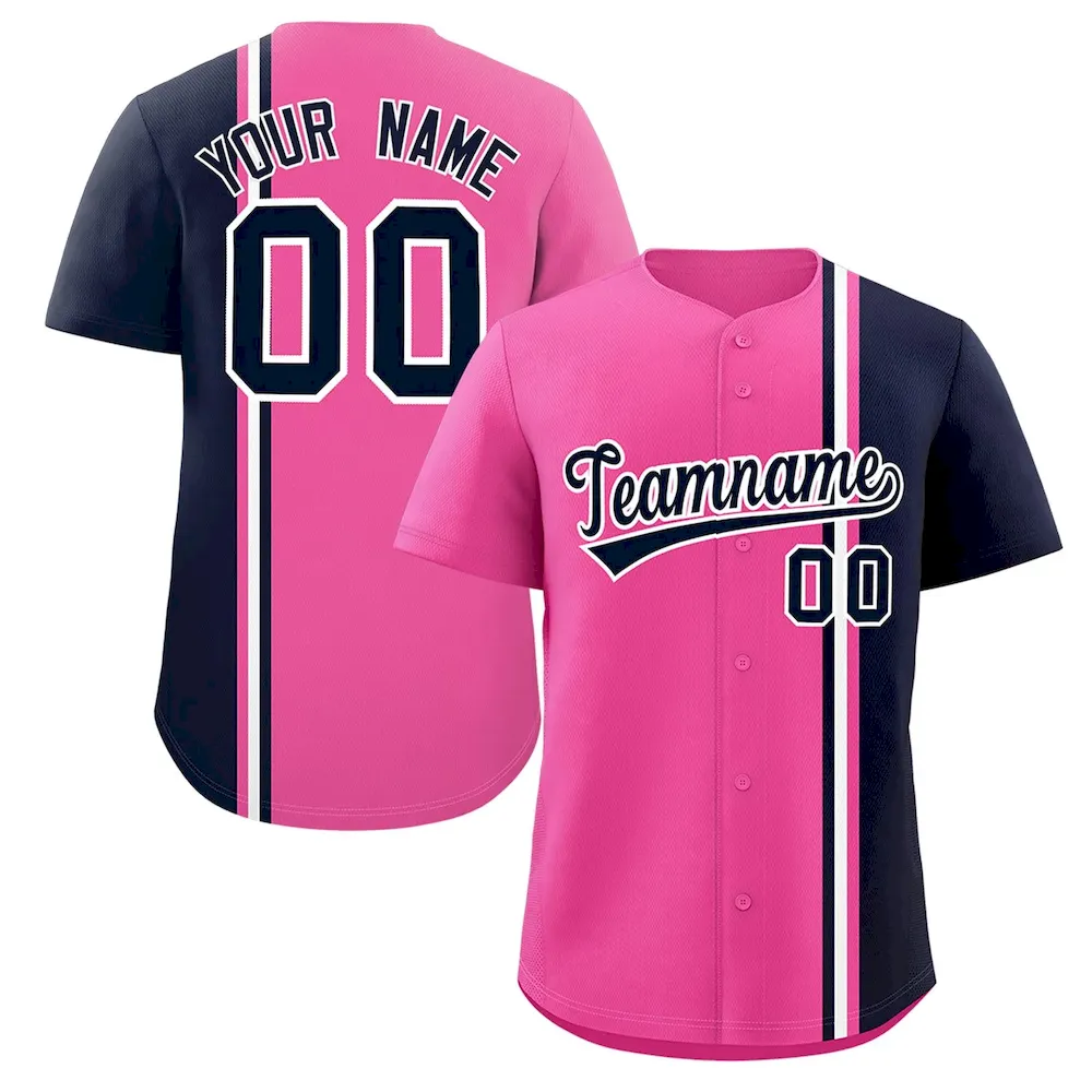 Custom Pink Navy-White Personalized Color Block Authentic Baseball jersey