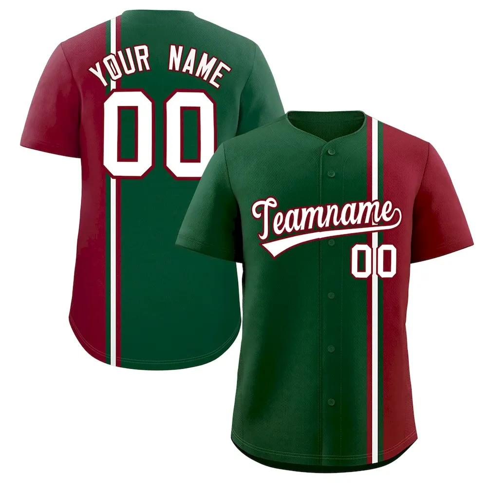 Custom Green Crimson-White Personalized Color Block Authentic Baseball jersey