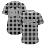 Custom Gray Black Personalized Plaid Design Authentic Baseball Jersey