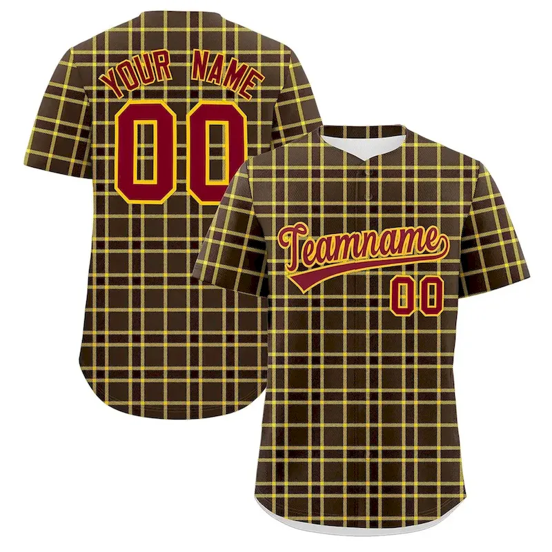 Custom Brown Personalized Plaid Design Authentic Baseball Jersey