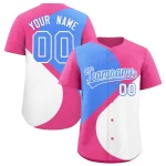 Custom Pink Powder Blue-White Color Block Personalized Half Heart Pattern Authentic Baseball Jersey