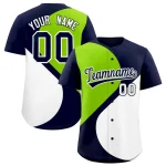 Custom Navy Neon Green-White Color Block Personalized Half Heart Pattern Authentic Baseball Jersey