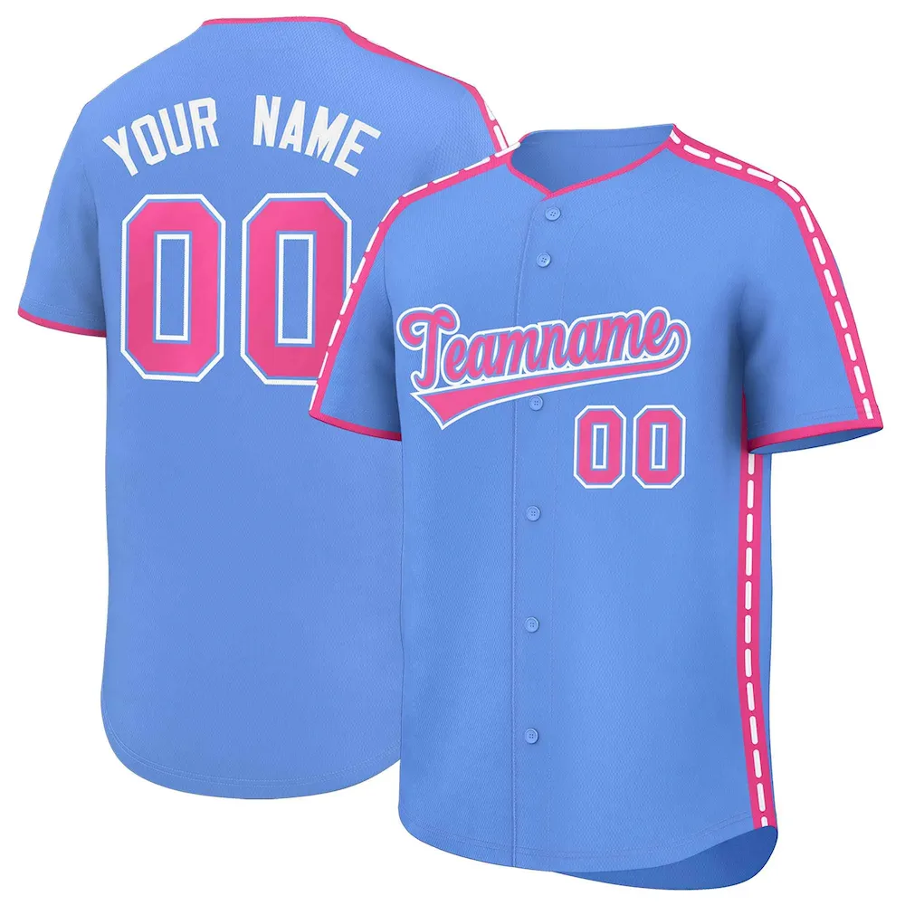 Custom Pink Light Blue Color Block Personalized Side Dotted Line Authentic Baseball Jersey