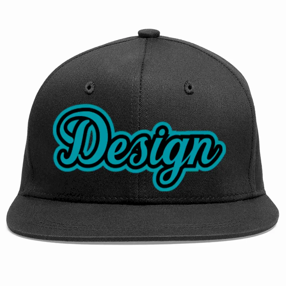 Custom Black Aqua-Black Flat Eaves Sport Baseball Cap Design for Men/Women/Youth