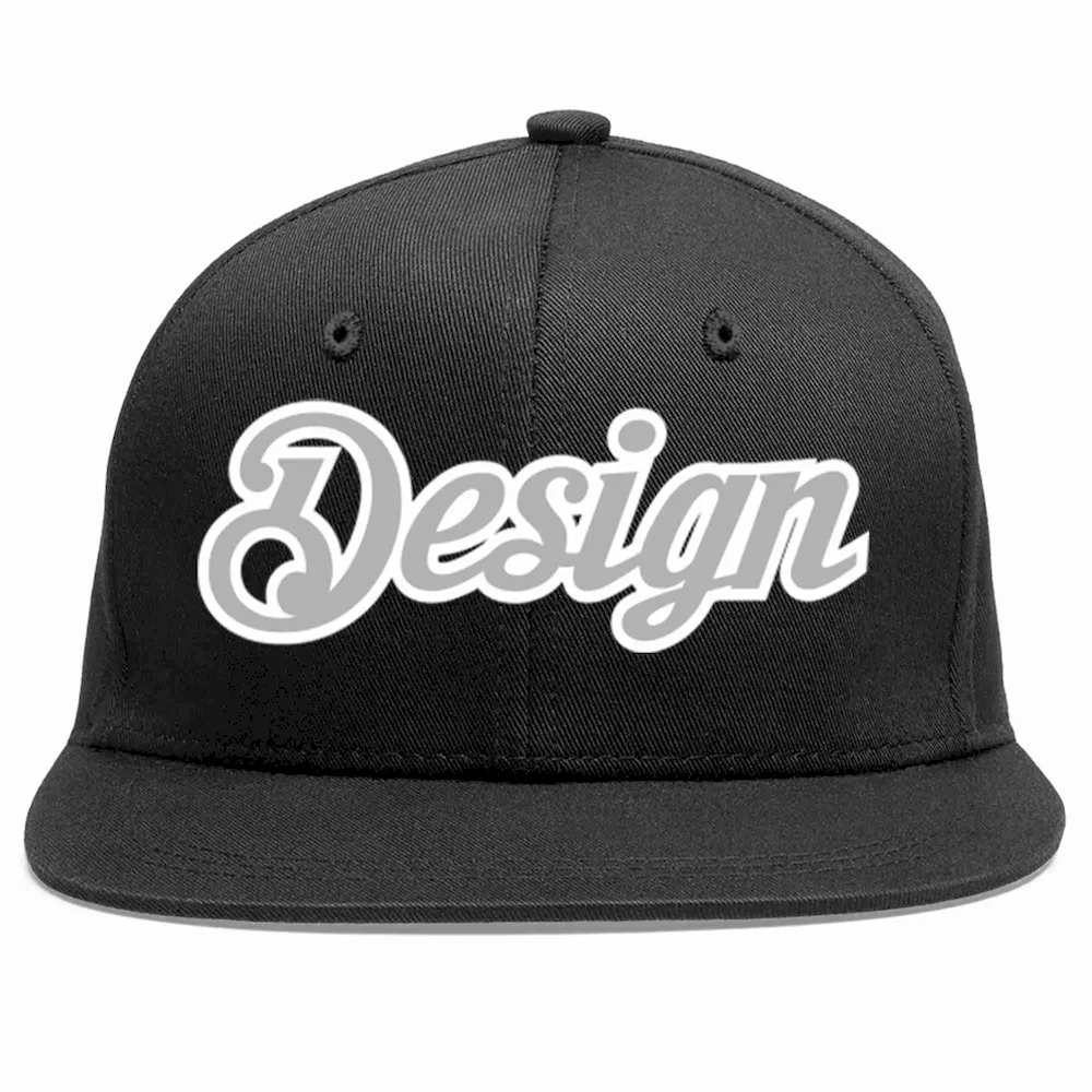 Custom Black Gray-White Flat Eaves Sport Baseball Cap Design for Men/Women/Youth