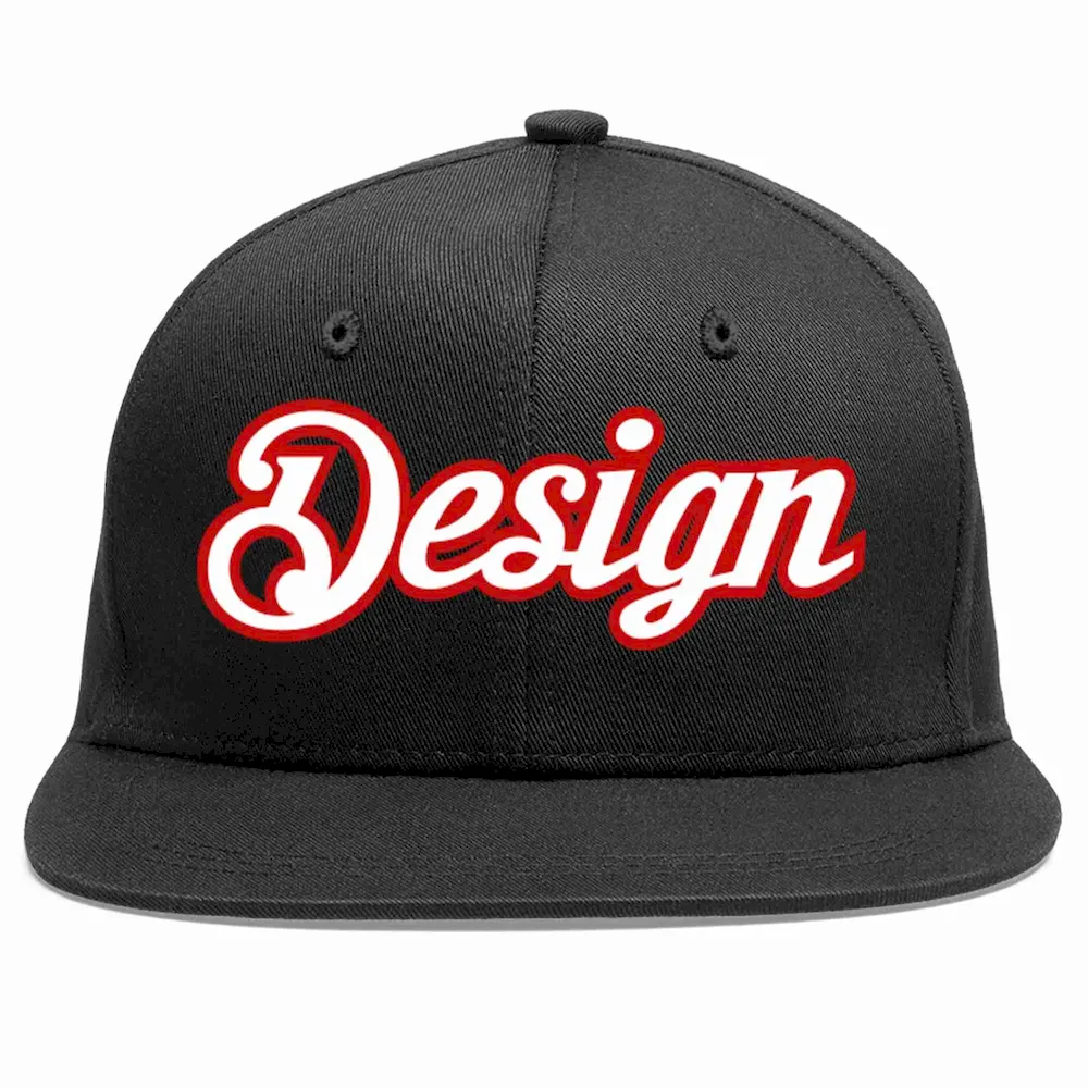 Custom Black White-Red Flat Eaves Sport Baseball Cap Design for Men/Women/Youth