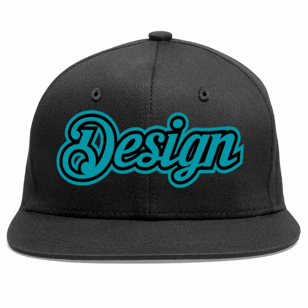 Custom Black Aqua-Black Flat Eaves Sport Baseball Cap Design for Men/Women/Youth