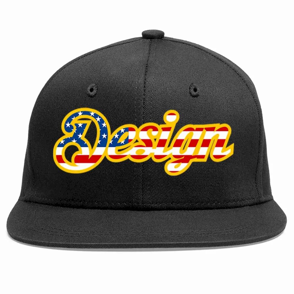 Custom Black Vintage?USA?Flag-Gold Flat Eaves Sport Baseball Cap Design for Men/Women/Youth