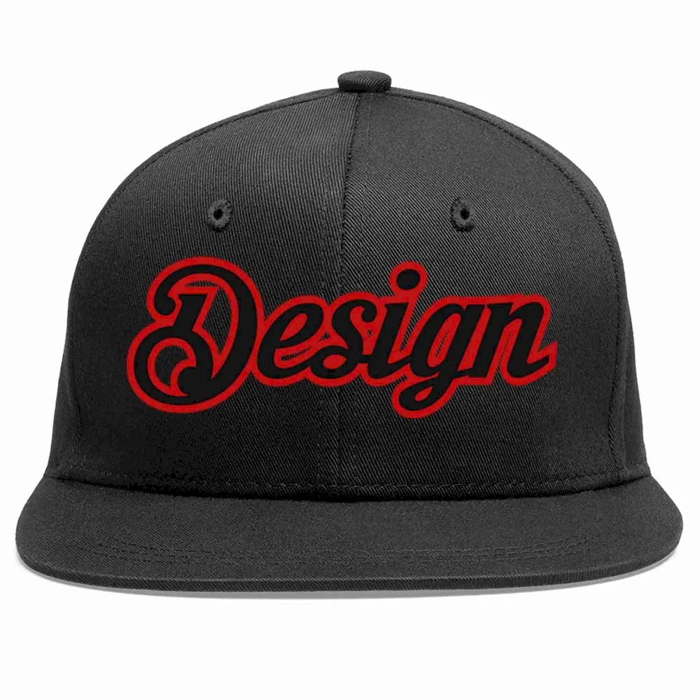 Custom Black Black-Red Flat Eaves Sport Baseball Cap Design for Men/Women/Youth