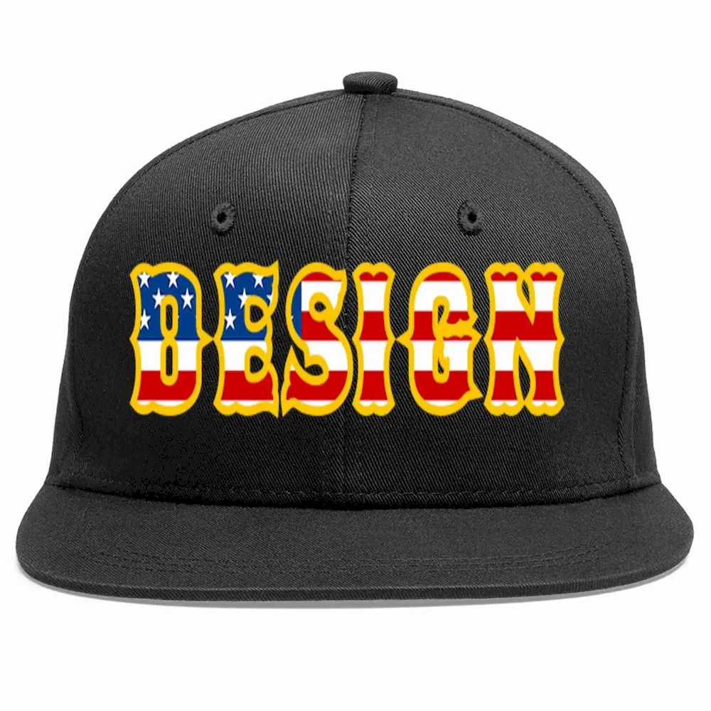 Custom Black Vintage?USA?Flag-Gold Flat Eaves Sport Baseball Cap Design for Men/Women/Youth
