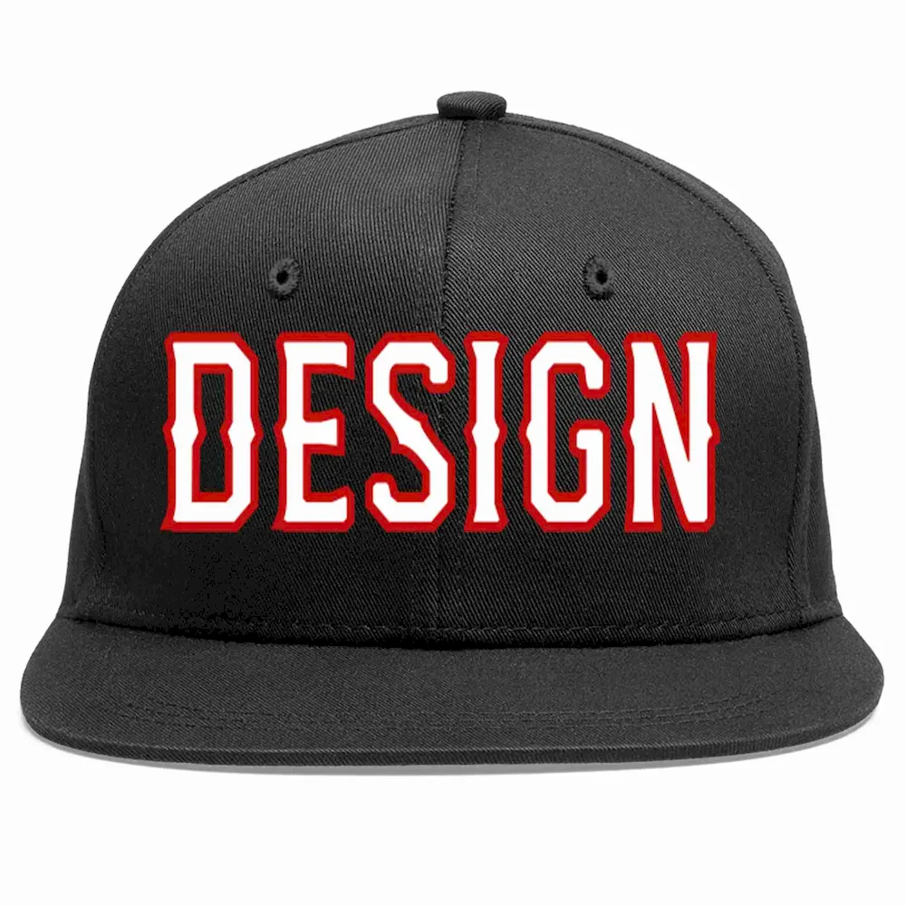 Custom Black White-Red Flat Eaves Sport Baseball Cap Design for Men/Women/Youth