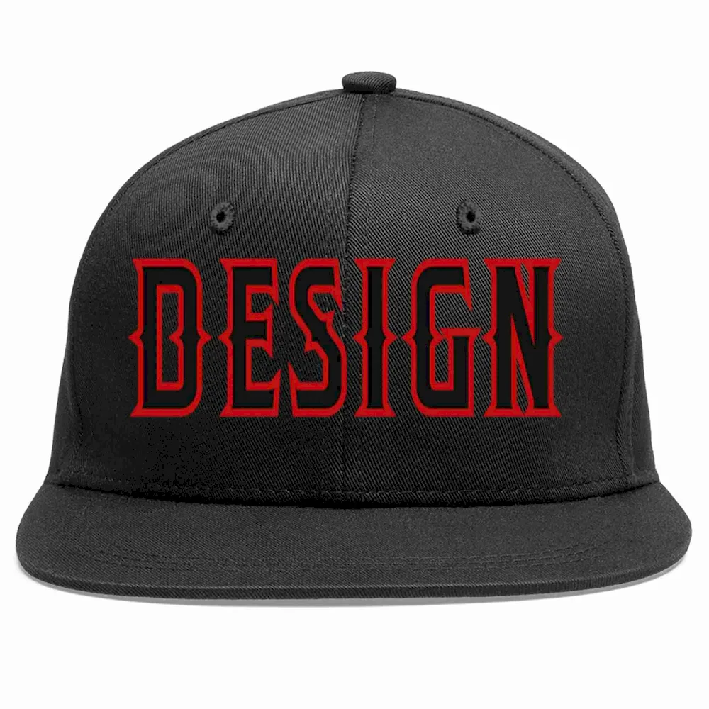 Custom Black Black-Red Flat Eaves Sport Baseball Cap Design for Men/Women/Youth
