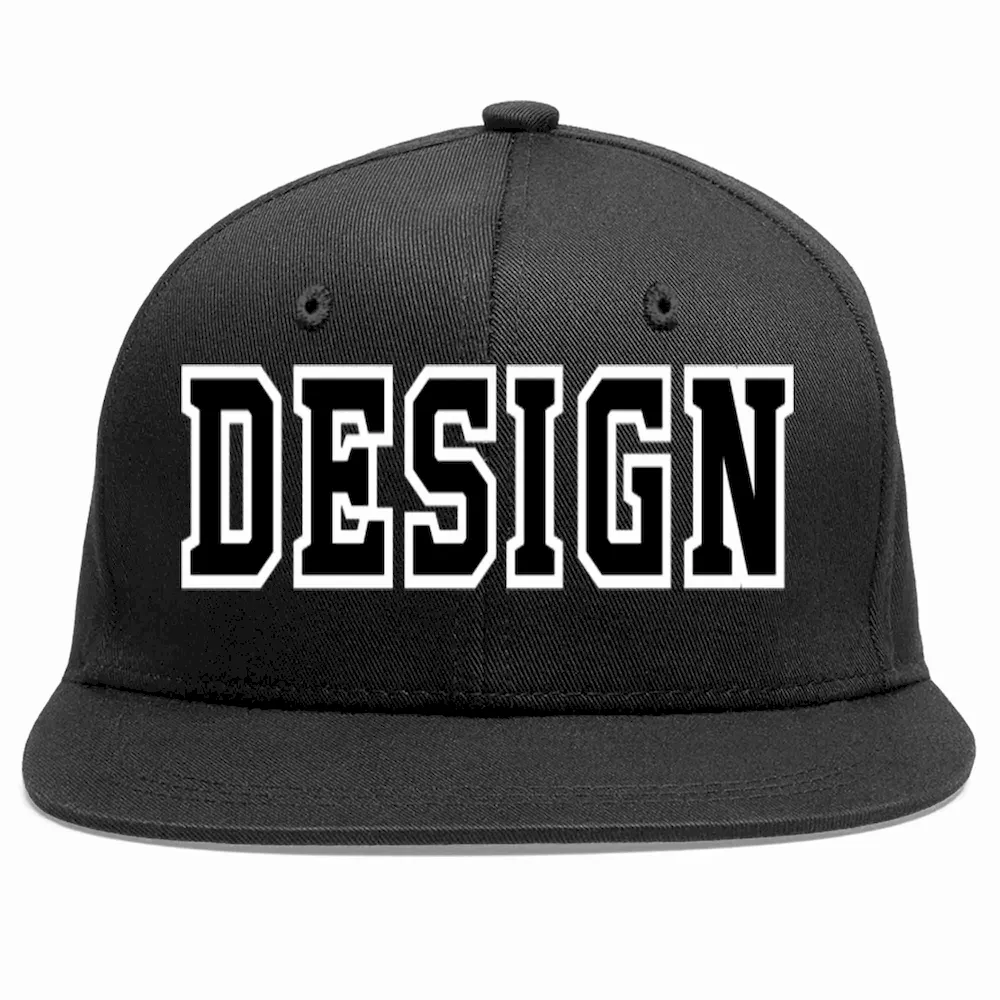 Custom Black Black-Gold Flat Eaves Sport Baseball Cap Design for Men/Women/Youth