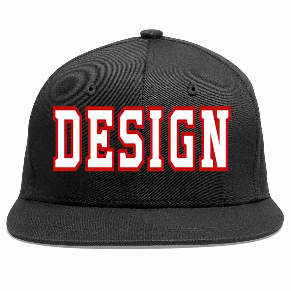 Custom Black White-Red Flat Eaves Sport Baseball Cap Design for Men/Women/Youth