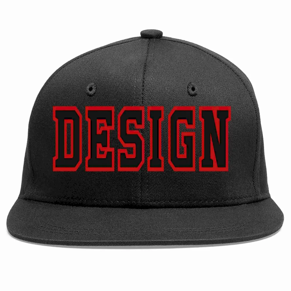 Custom Black Black-Red Flat Eaves Sport Baseball Cap Design for Men/Women/Youth