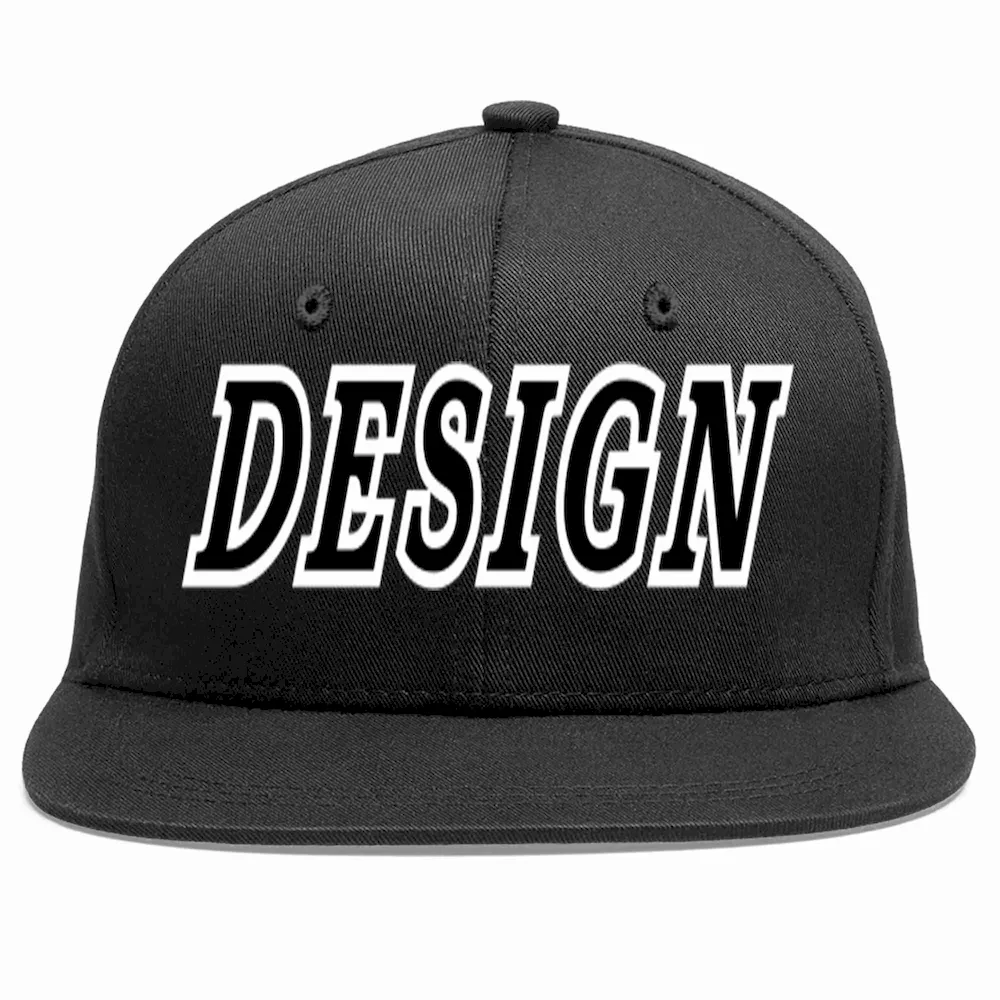 Custom Black Black-White Flat Eaves Sport Baseball Cap Design for Men/Women/Youth