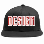 Custom Black Red-White Flat Eaves Sport Baseball Cap Design for Men/Women/Youth